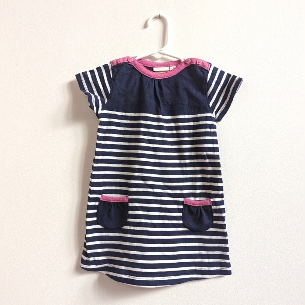 Jojo Maman Bebe Dress Baby Girls Sz 12-18m Navy Stripe